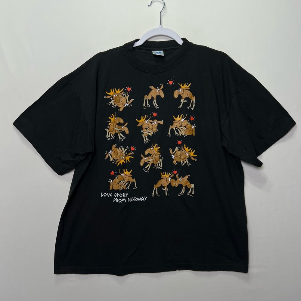 Vintage Norway Souvenir Tee Moose Love Story Graphic Tee Adult Size XL Funny Tee